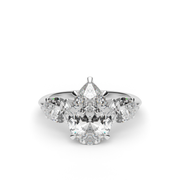 White Gold Pear Shape Diamond Three Stone Engagement Ring With Pear Shape Side Stone Prong Setting